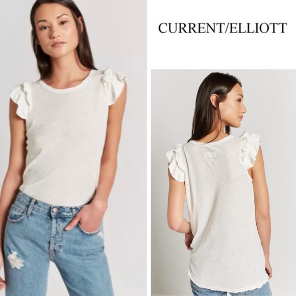 Current/Elliott Tops - CURRENT/ELLIOT DOUBLE RUFFLE TEE STARK WHITE NWT